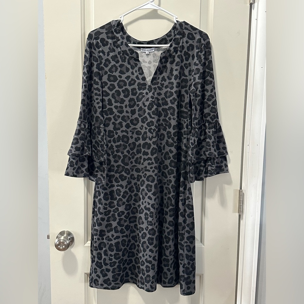 Mary Square Black Leopard Print Dress Size Small